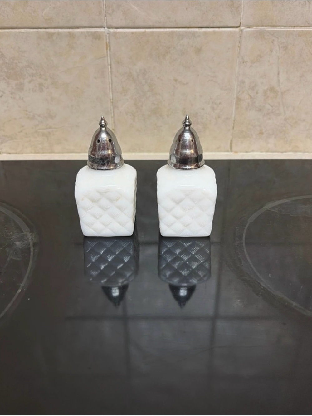 Classic White Quilted Glass Salt and Pepper Shakers - Set of 2
